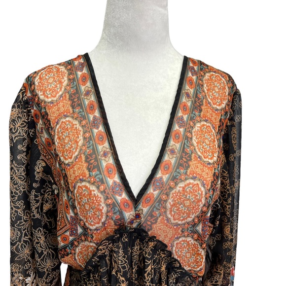 Rose + Olive Black Boho Peasant Top Size S - Picture 4 of 10